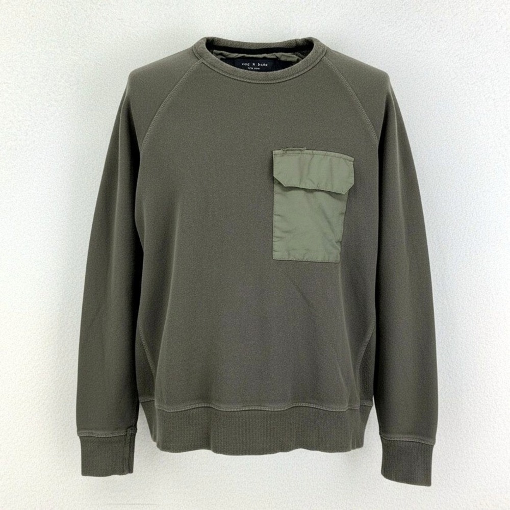 rag & bone Aviator Pocket Crewneck Mens Large Green Pullover Sweatshirt Preppy